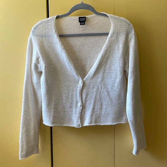 Eileen Fisher Sweaters - Eileen Fisher cropped white knit cardigan